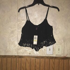 Sexy Black Material girl lace crop top (m)
